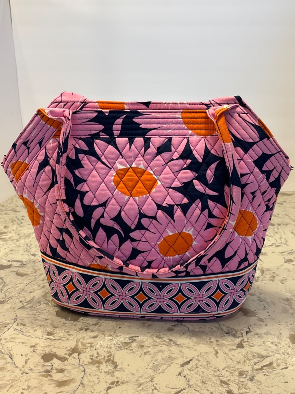 Vera Bradley Angie Loves Me Pink Navy Orange Floral Tote Bag NWT - Picture 3 of 7